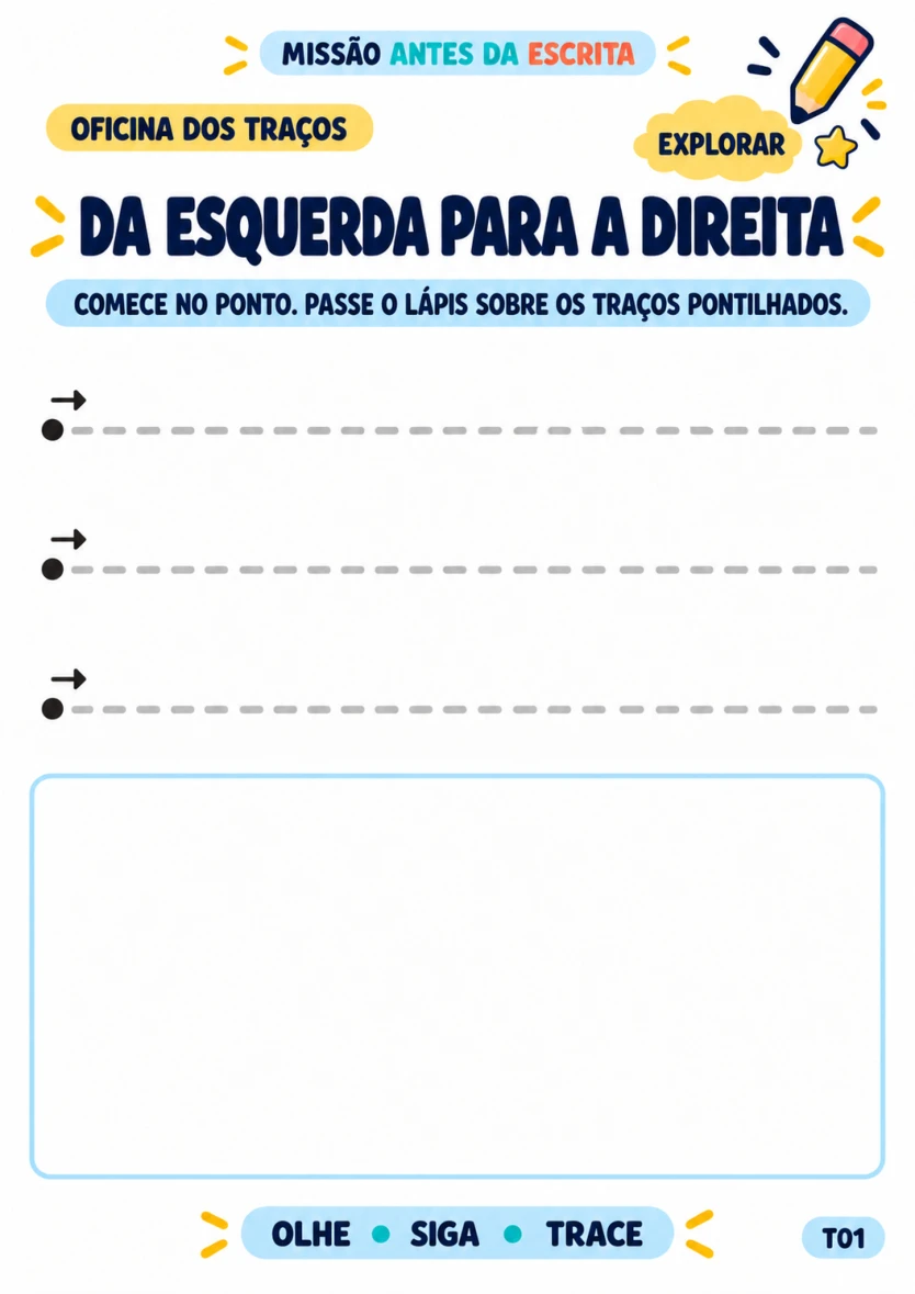 Atividade real: Passe o lápis sobre os traços pontilhados, nível Explorar
