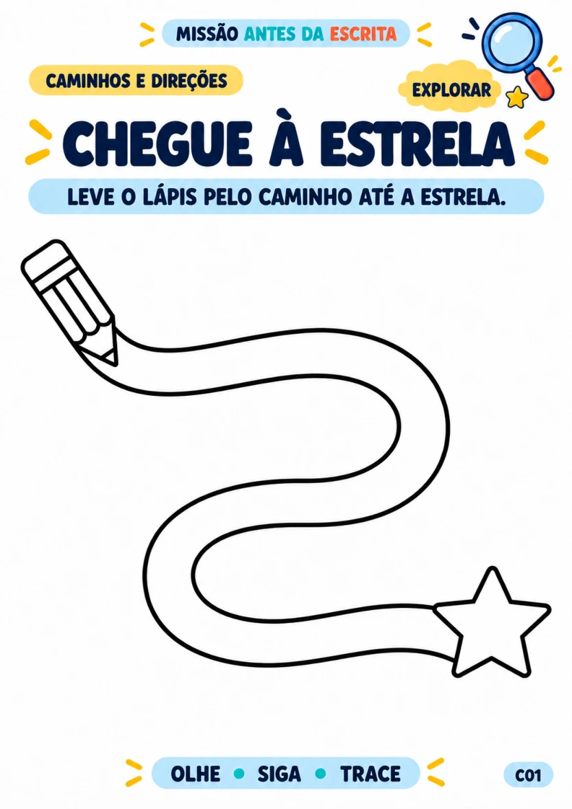 Atividade real: Leve o lápis pelo caminho até a estrela, nível Explorar