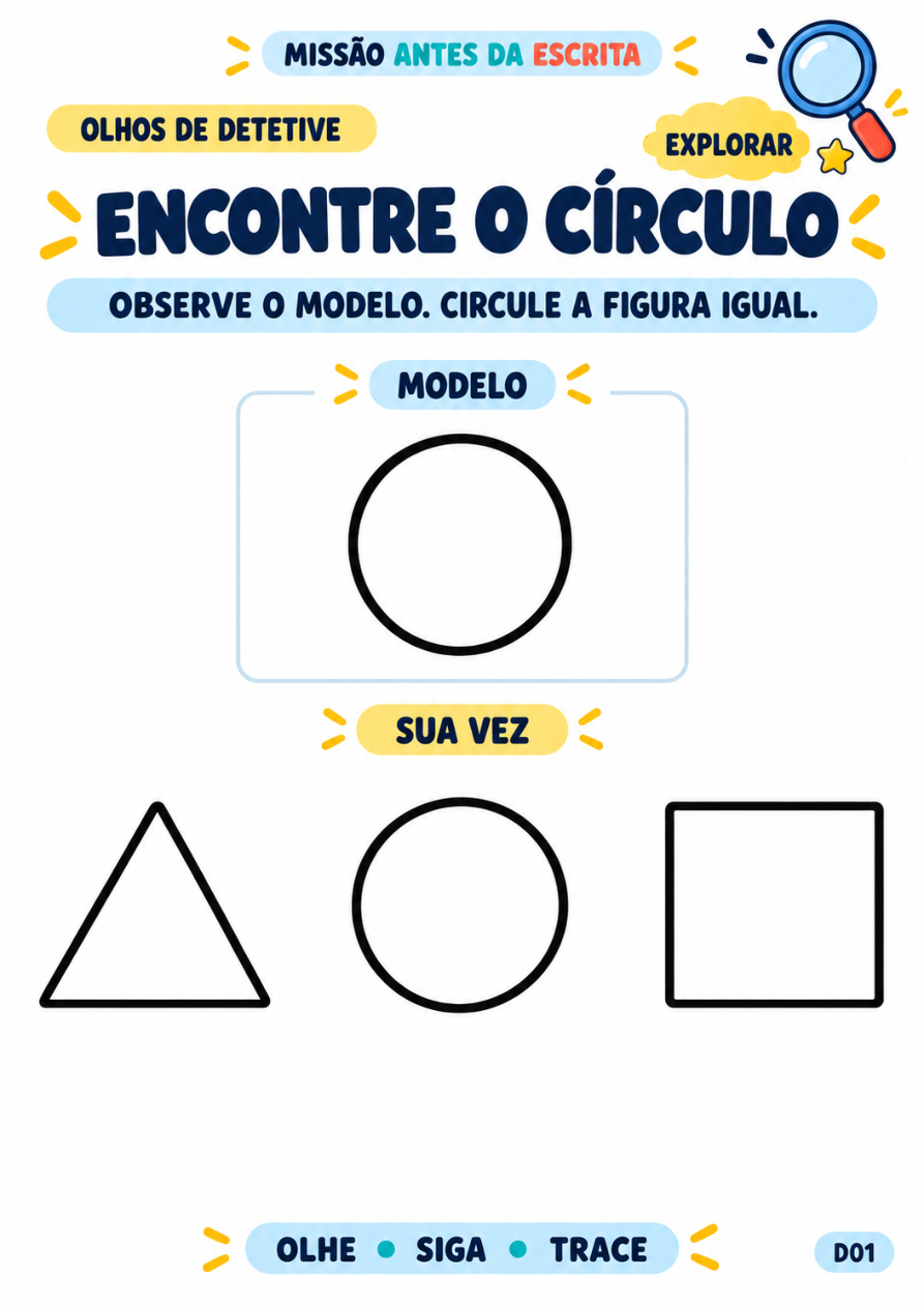 Página real da criança: encontrar e circular o círculo igual ao modelo
